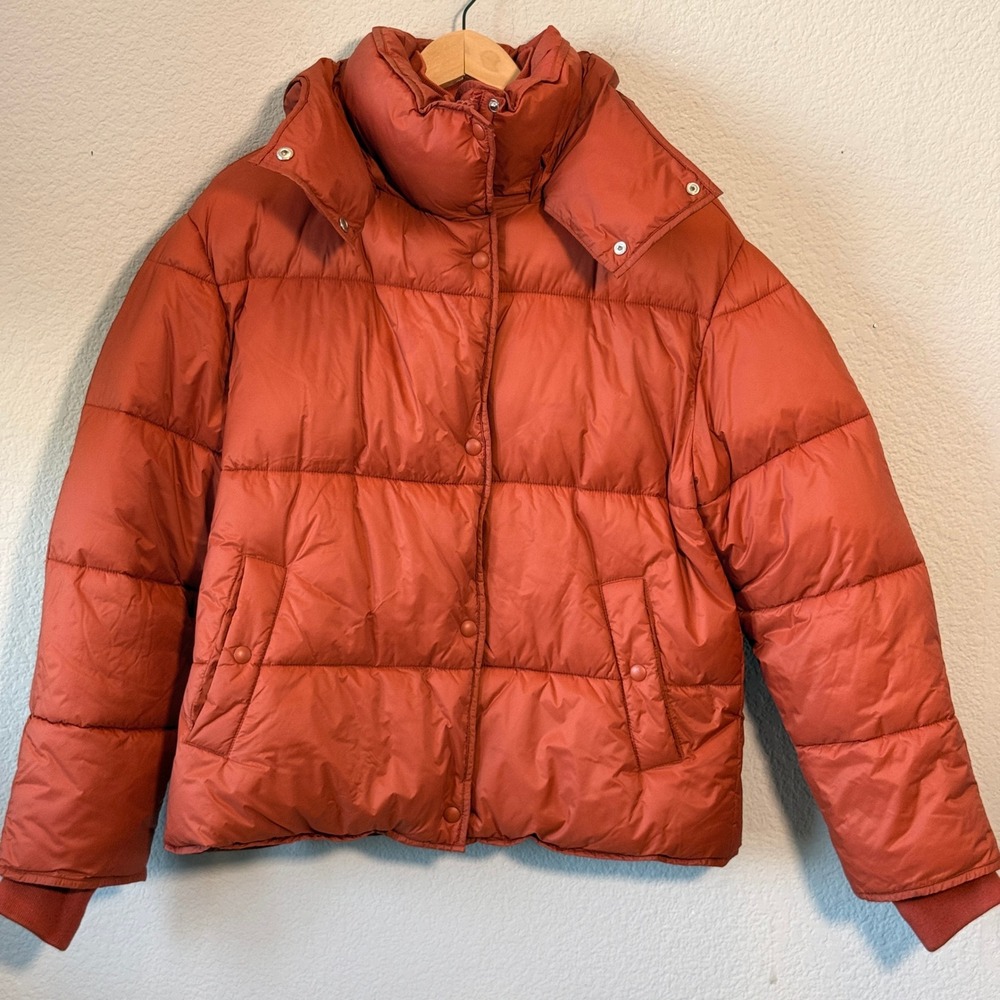 J.Crew Signature Puffer PrimaLoft Jacket Womens M Orange Hooded Water Repellent